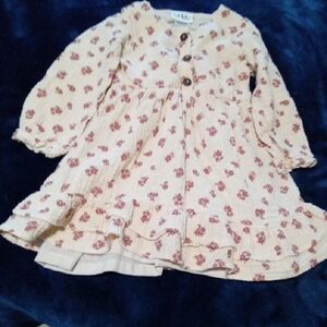 Nicole Miller Cream and Red Floral Kids Dress